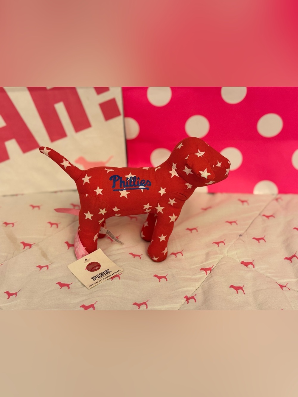 VS PINK VINTAGE Y2K PHILADELPHIA PHILLIES RED STARS LOGO DISPLAY DOG PUP HTF NWT